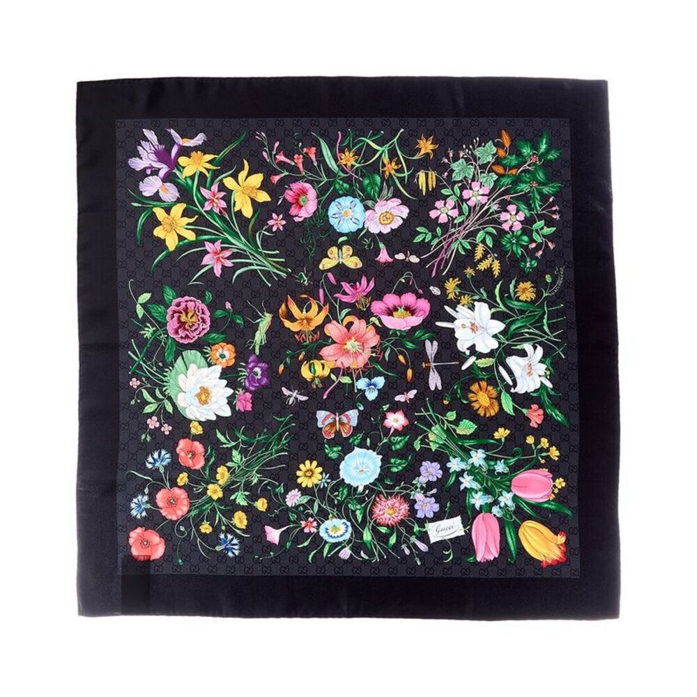 Gucci Printed Gg Silk Twill Carre, Black
